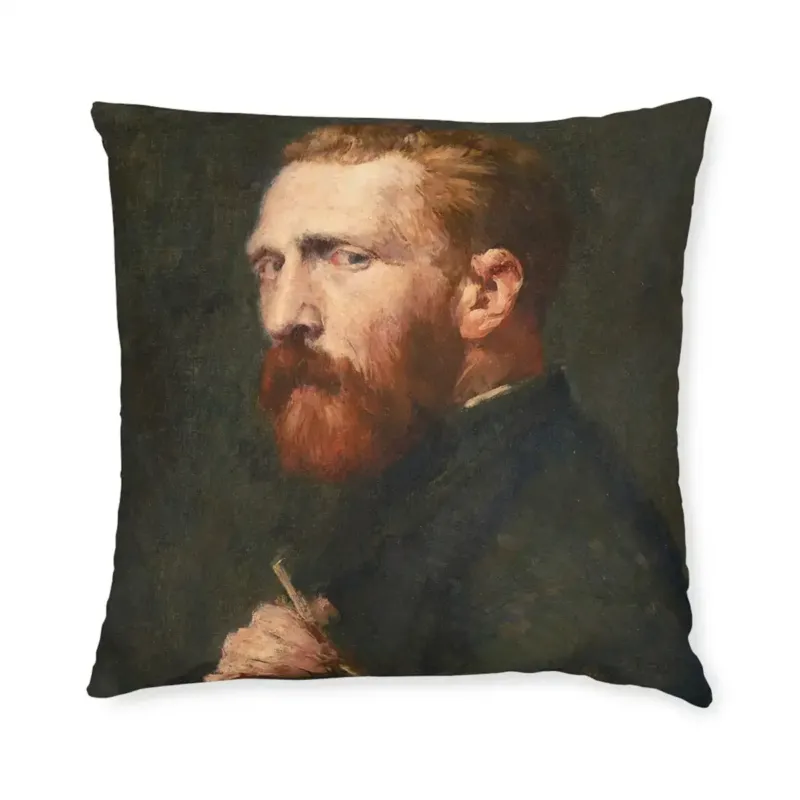 Portrait of Vincent van Gogh by John Russell art pillow featuring intimate 1886 portrait with red beard