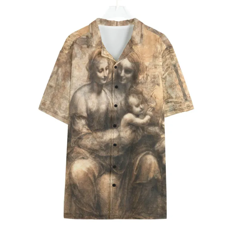Leonardo da Vinci's Virgin and Child with Saint Anne on vibrant Hawaiian shirt
